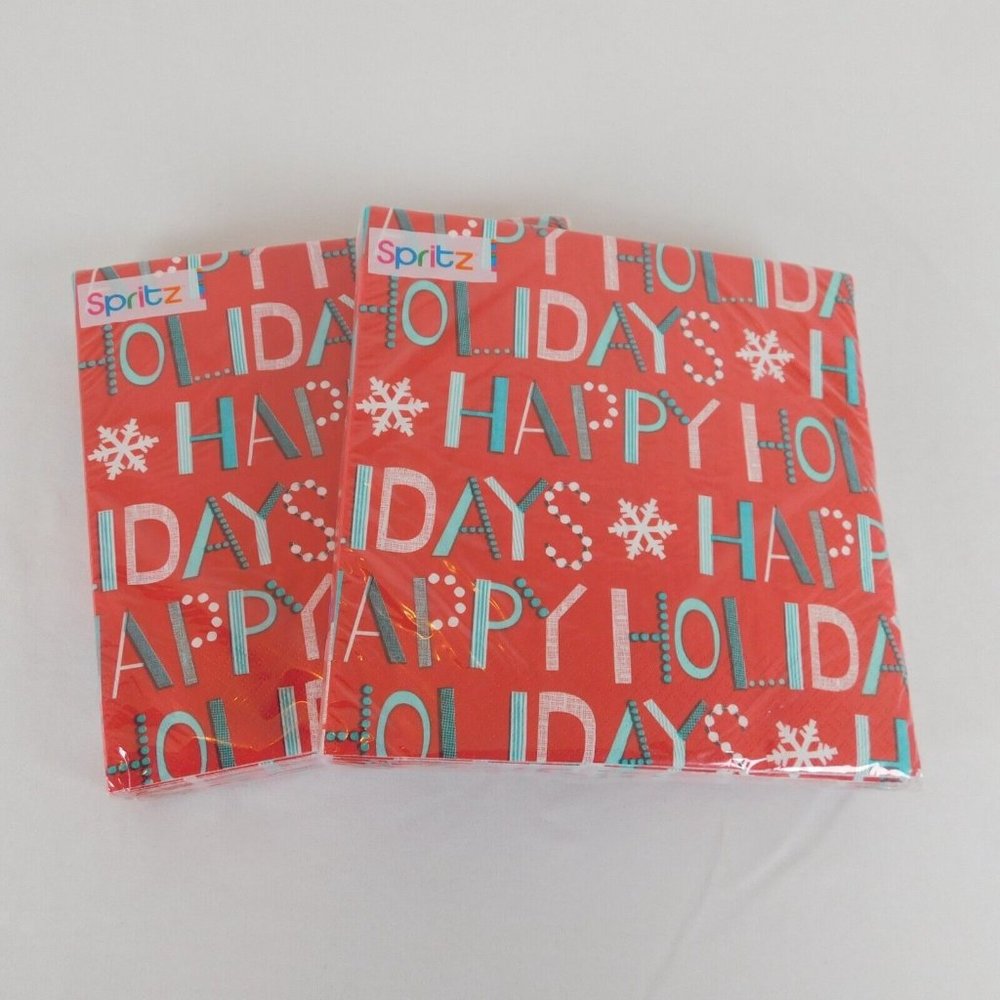 Spritz 2 Pkgs 20 Pc Each Happy Holiday Red Paper Lunch Napkins 2 Ply Christmas